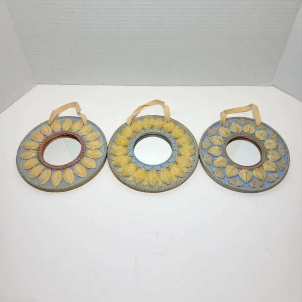 Set of Three Sunflower Theme Wall Decor Mirrors